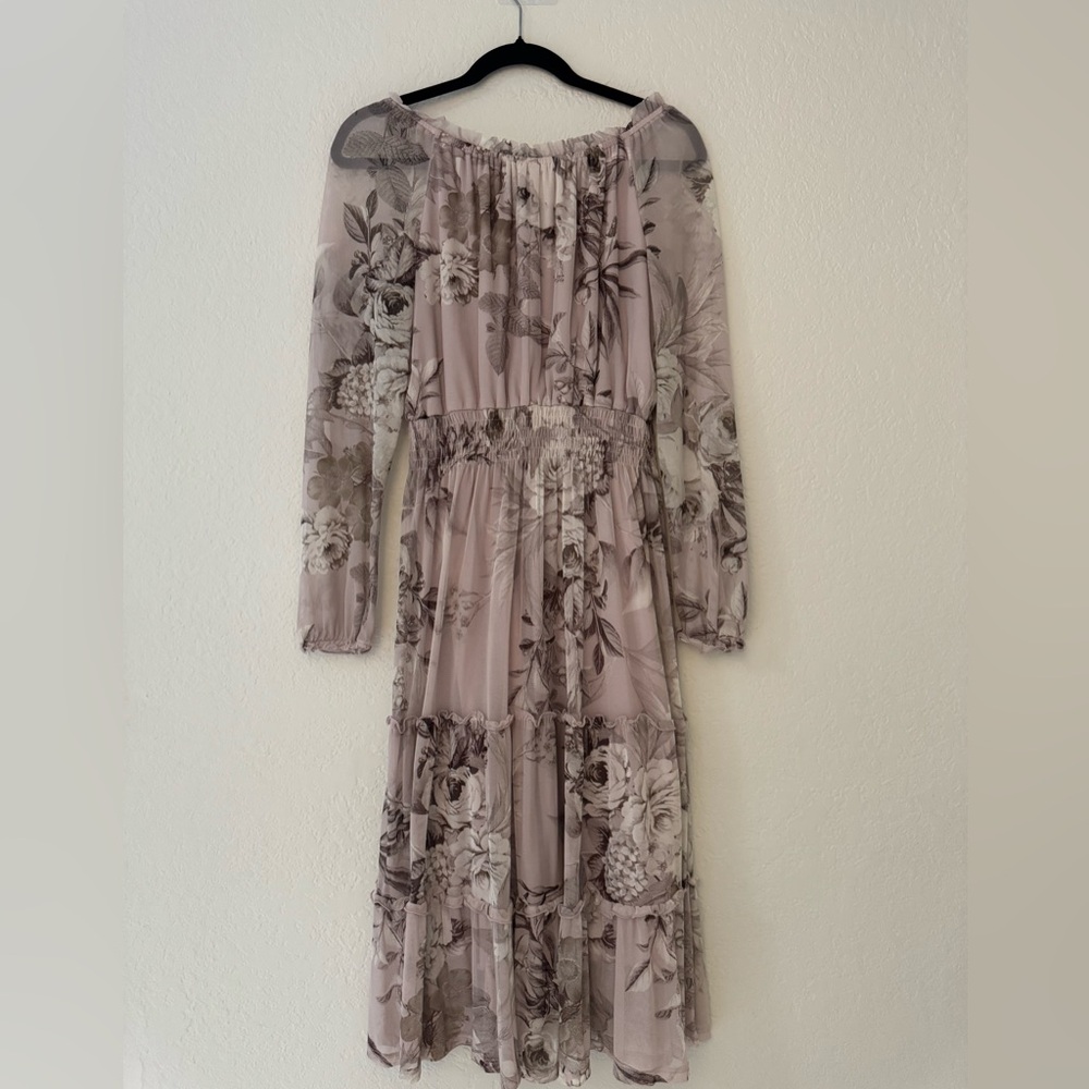Kate & Lily Lilac Floral Off Shoulder Dress Boho Sheer Sleeve Smocked Waist SZ 6 - Picture 7 of 7